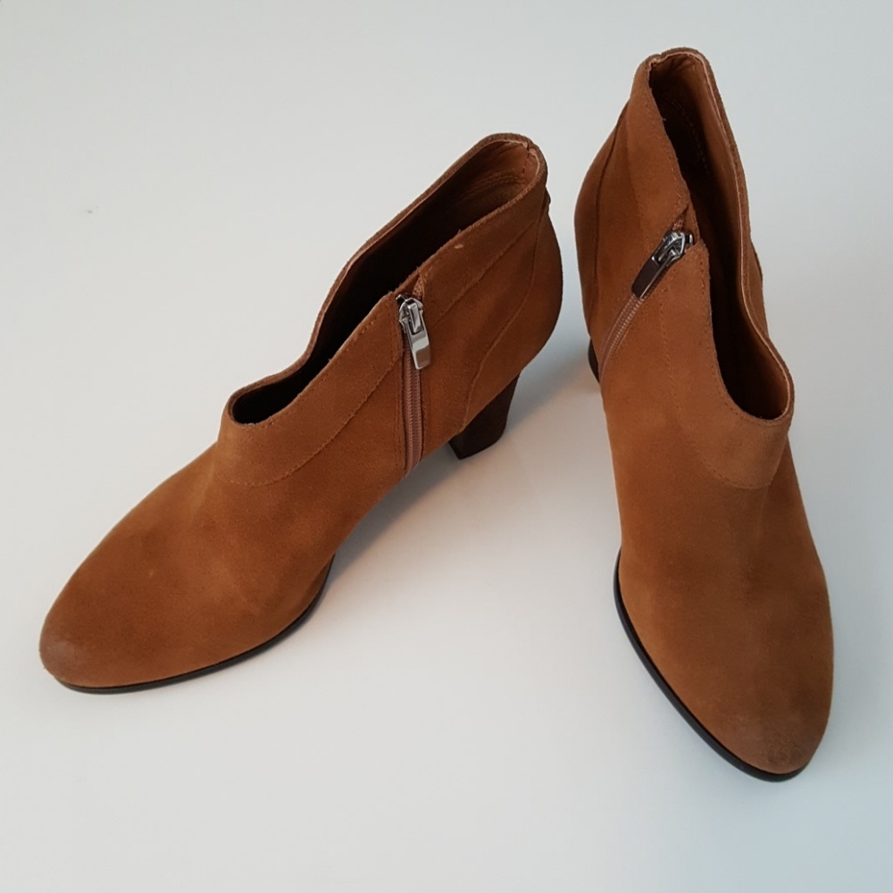 Camel suede ankle bootie